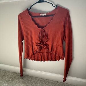 Rust Ribbed Long Sleeve Top